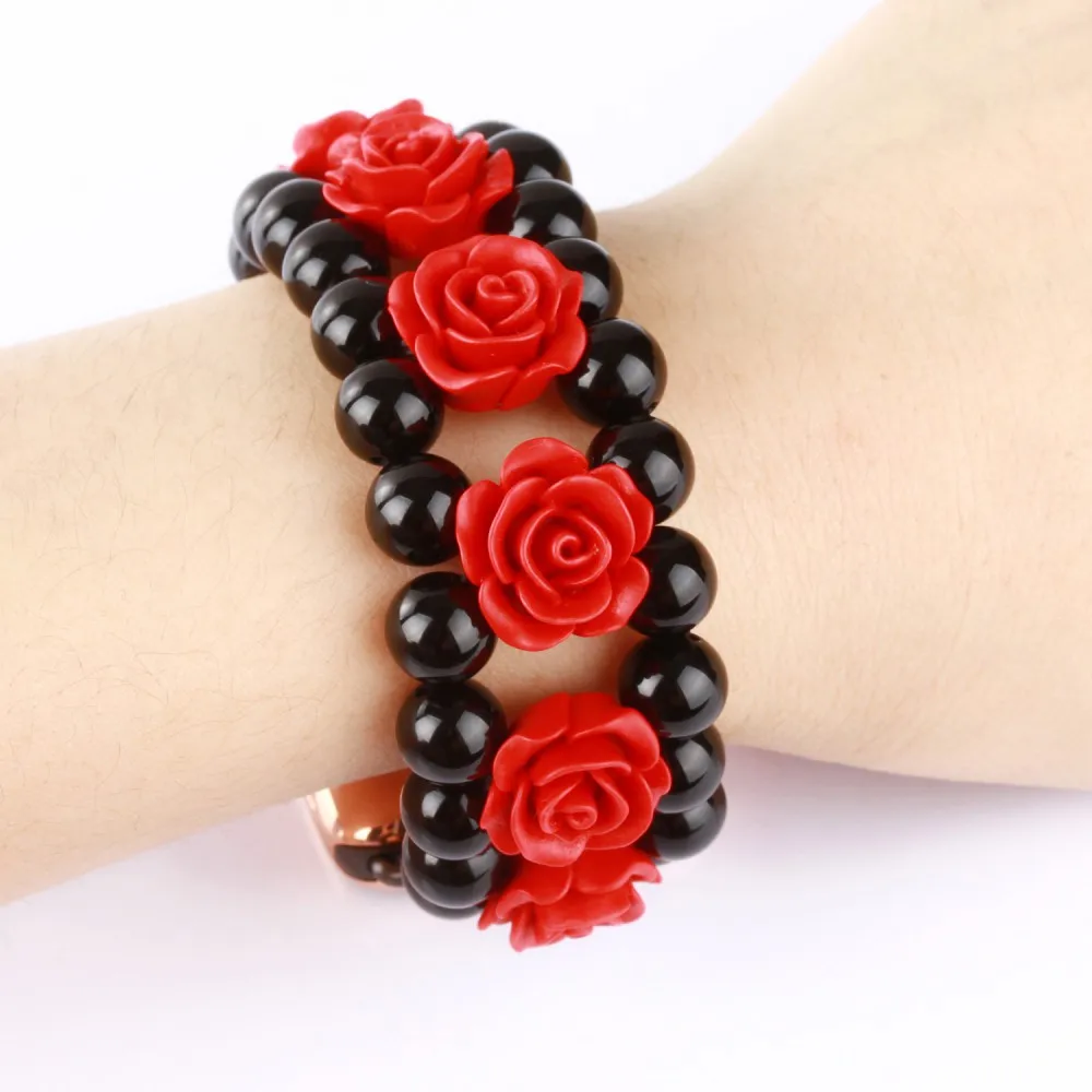 Red Rose Flower Agate Band for Apple Watch Series 8 7 6 5 4 3 SE Bracelet for iWatch 45mm 44mm 40mm 42mm 41mm Jewelry Wristband