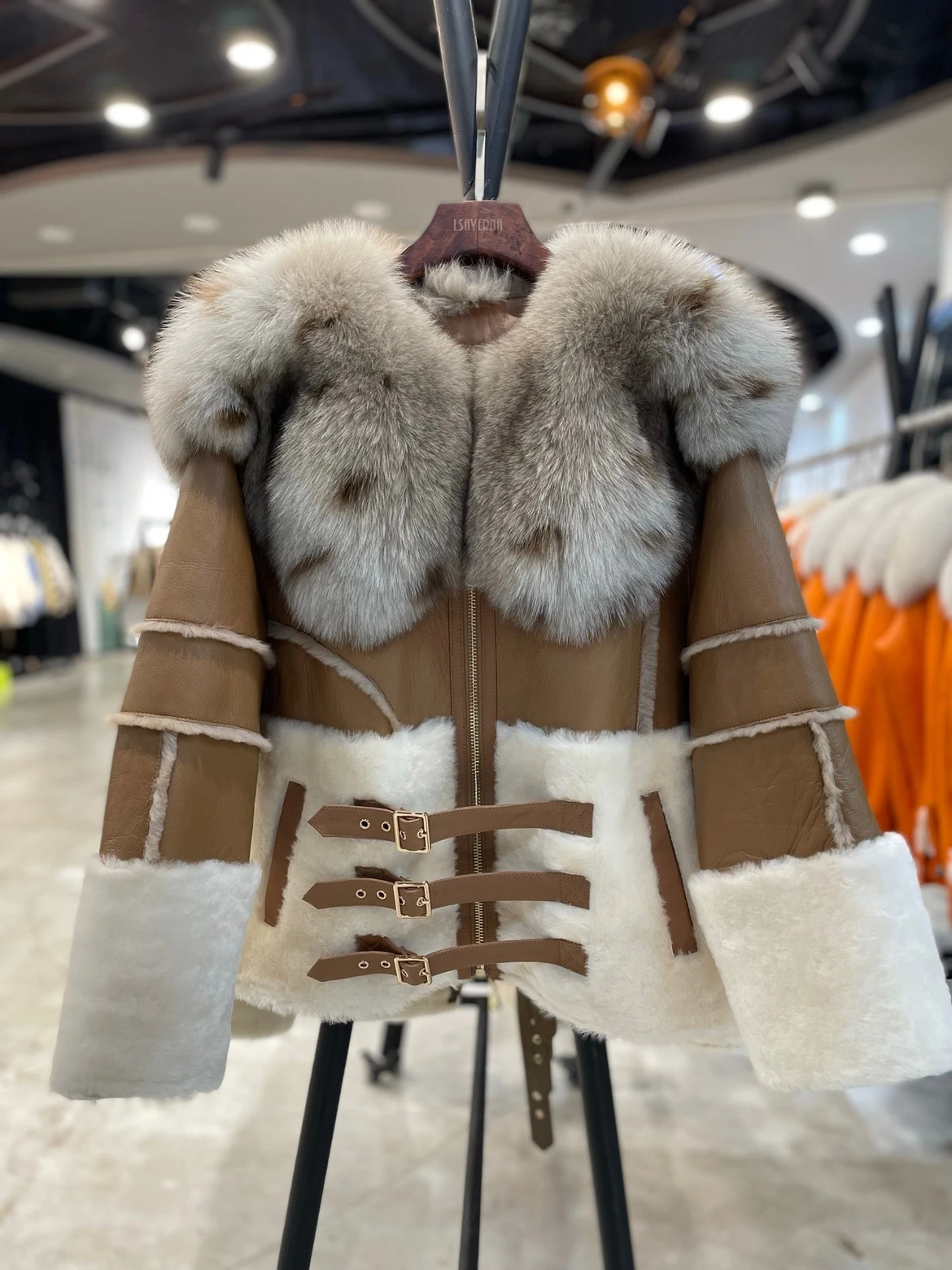 

Winter Jacket Women Real Fur Coat Merino Sheep Fur Genuine Leather Natural Fox Fur Collar Thick Warm Outerwear Streetwear