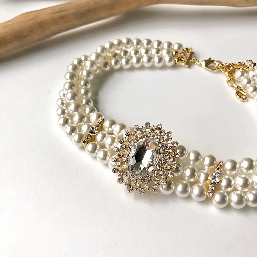 Темпераментный жемчуг стразы цветочный сплав Хепбернеск женское ожерелье