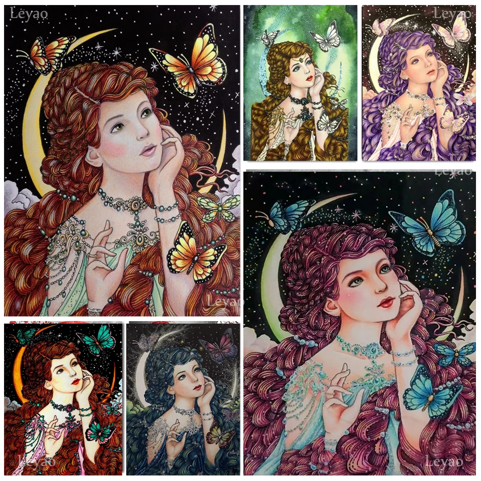 

5D алмазная живопись луна фея Бабочка Набор для вышивки крестиком Алмазная вышивка эльф из бисера Вышивка мозаика фантазия настенное искусс...
