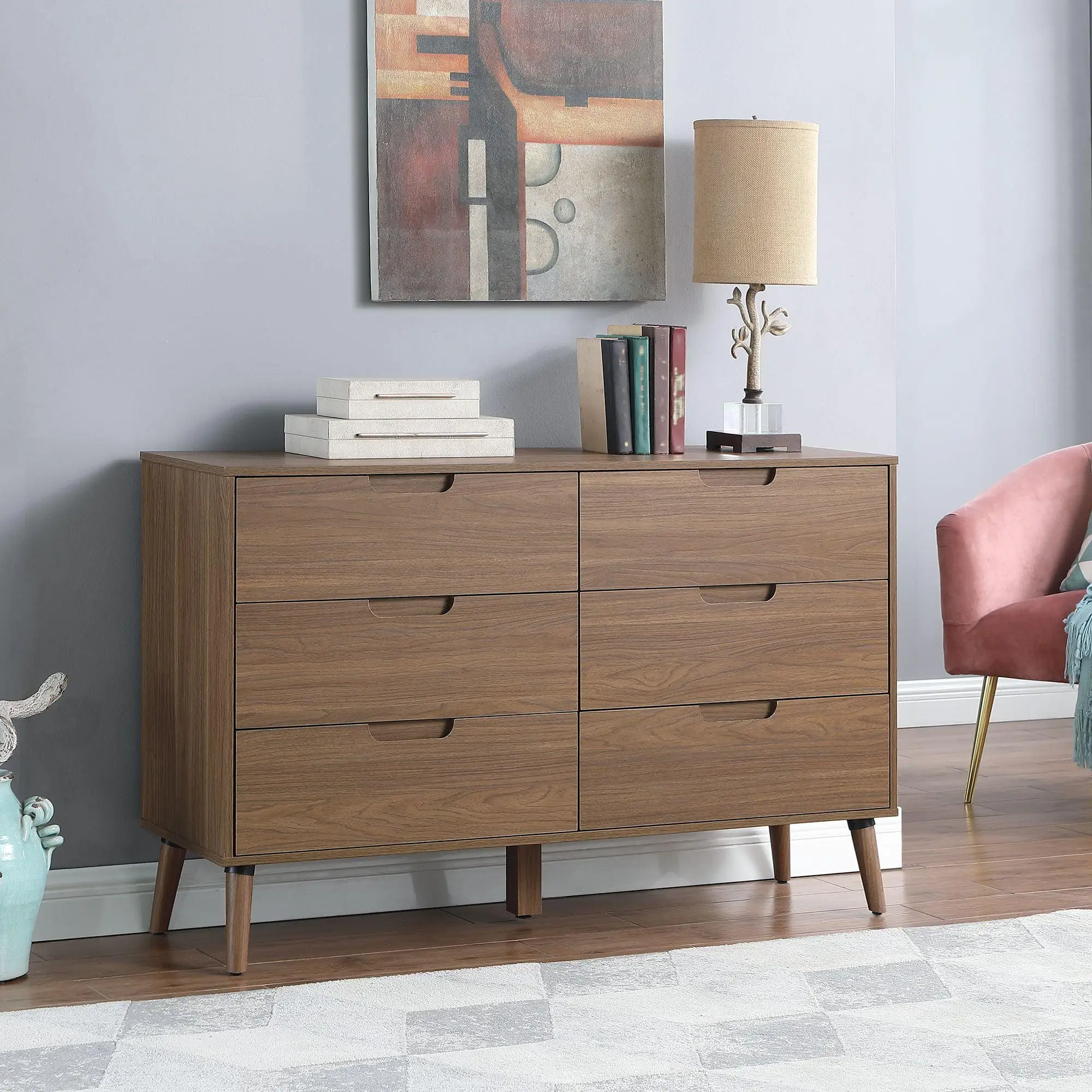 

Mainstays Modern 6 Drawer Dresser, Bedroom, Brown Walnut