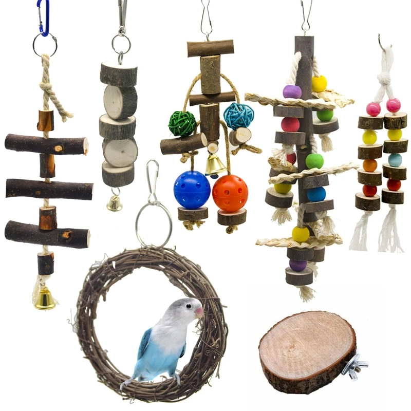 

Bird 7-Piece Set Swing Perch Platform Wood Blocks for Parakeet Cockatiel