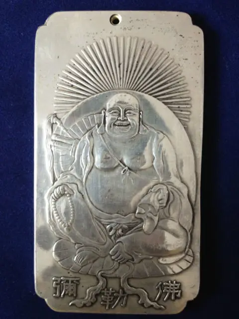 Chinese Old Tibetan Maitreya Tibet Silver Bullion thanka amulet 136g