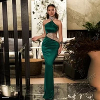 caroline sparkly dark green arabic evening dress 2022 halter beaded mermaid long robes de soir%c3%a9e prom gowns party custom made