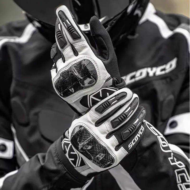 Осенние мужские мотоциклетные перчатки SCOYCO защита из углеродного волокна