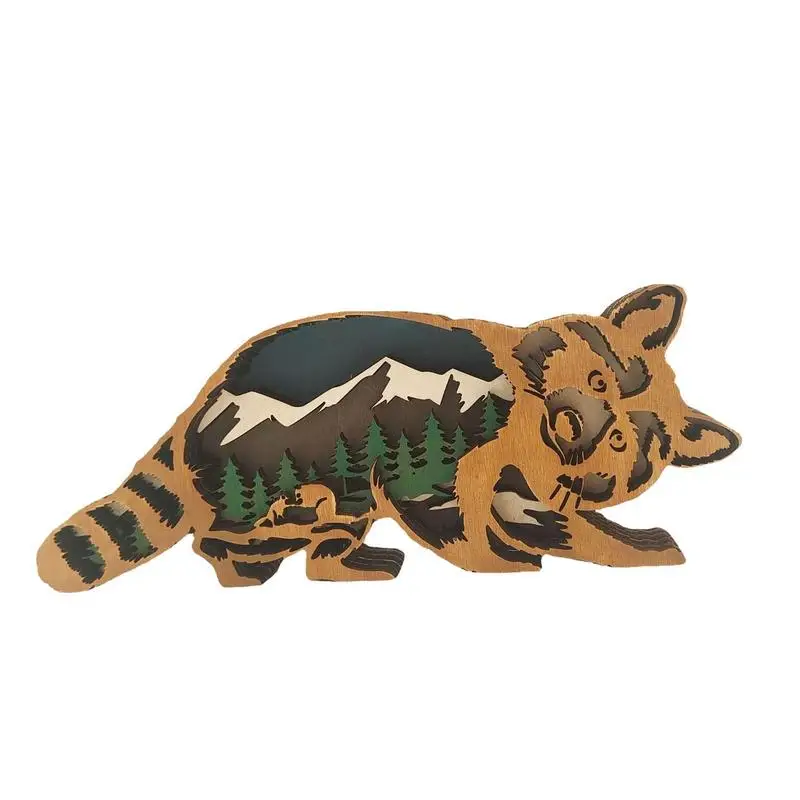 

3D резьба по дереву в виде животного, 3D креативные поделки из енота и леса, резьба по дереву, освещение для домашнего интерьера, настенные украшения