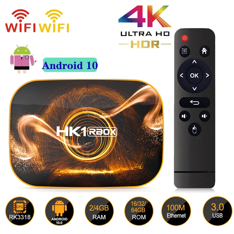 4K Smart TV Box HK1 RBOX R1 Android 10 RK3318 Dual Core Set Top Box 2.4G 5G  Wifi HDMI-compatible Me