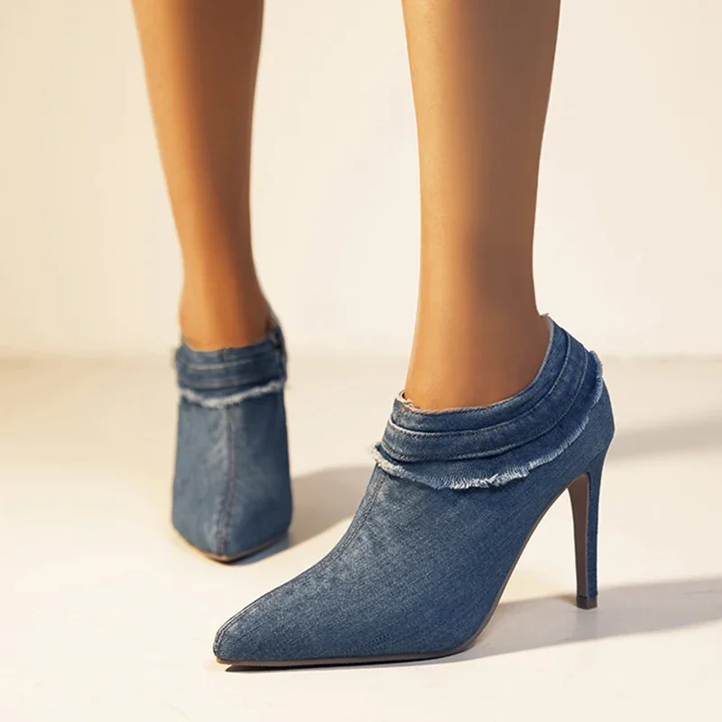 

Sexy Cowboy High Heels Shoes Women Chelsea Ankle Boots Brand Winter 2024 Pointed Toe Zipper Gladiator Walking Botas Femme Pumps
