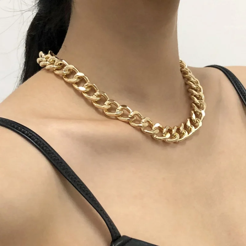 

2021 Fashion Big Necklace for Women's Twist Gold Silver Color Chunky Thick Lock Choker Chain Necklaces Party Jewelry