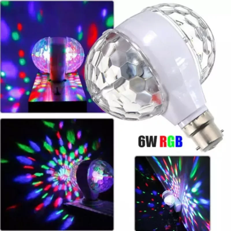 

E27 B22 6W Double Head RGB LED Bulb Rotating Crystal Ball Stage Light Colorful Auto Rotating Disco Light