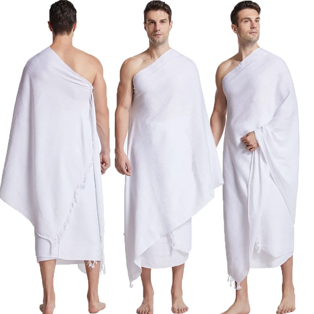 

2 Pieces Ihram Pilgrimage Towel for Muslim Arab Mecca Hajj Clothes Men Islamic Ramadan Prayer Worship Costumes Shawl Jubba Thobe