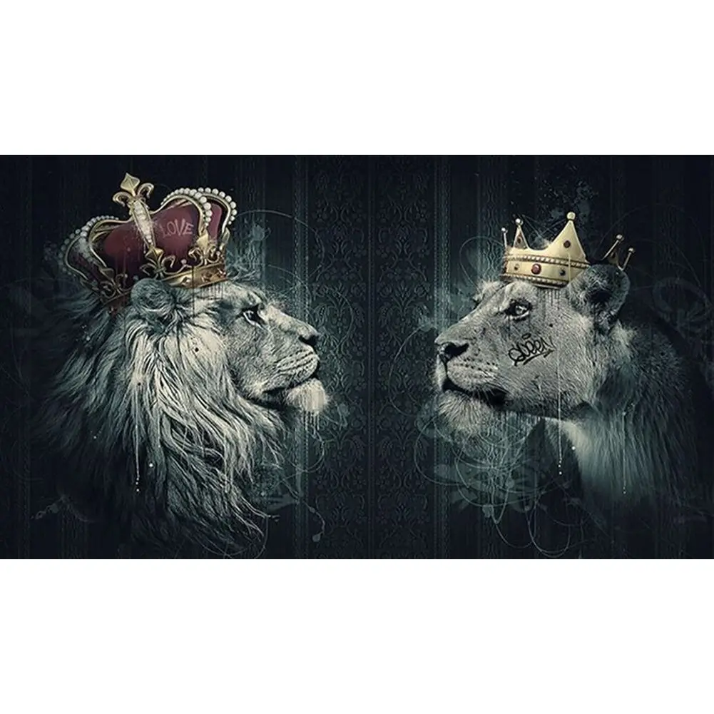 DIY 5D Diamond Painting Lion King and Queen Full Round Diamond Art Animals Picture Mosaic Diamond Embroidery Home Decor Gift