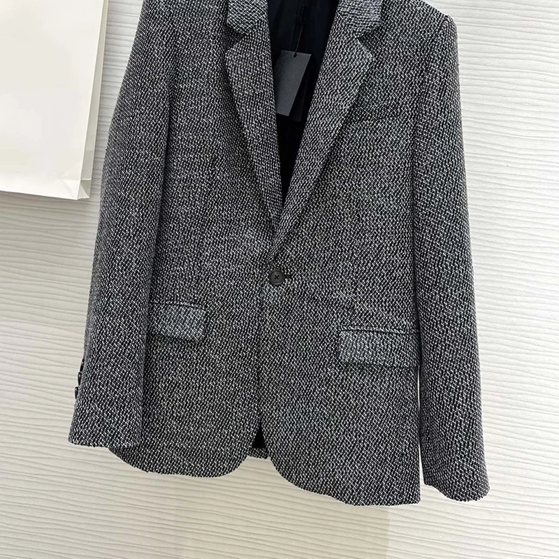 

Fashion Runway Office Gray Suit Jacket Y2K Women Single Button Lapel Slim Blazer Coat 23Early Autumn New High End Solid Clothes