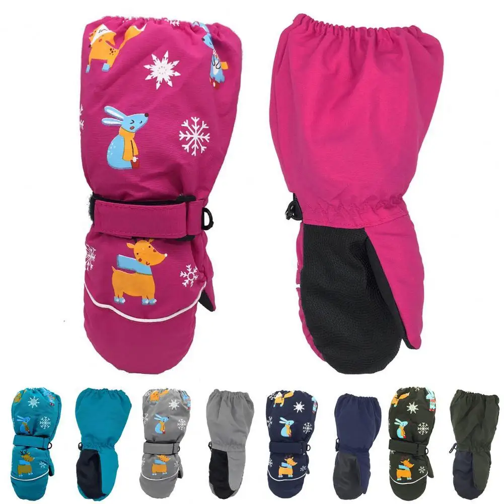 

1 Pair Kids Snow Gloves Adjustable Water Proof Fastener Tape Hanging Buckle Gloves Warm Windproof Non-slip Riding Gloves