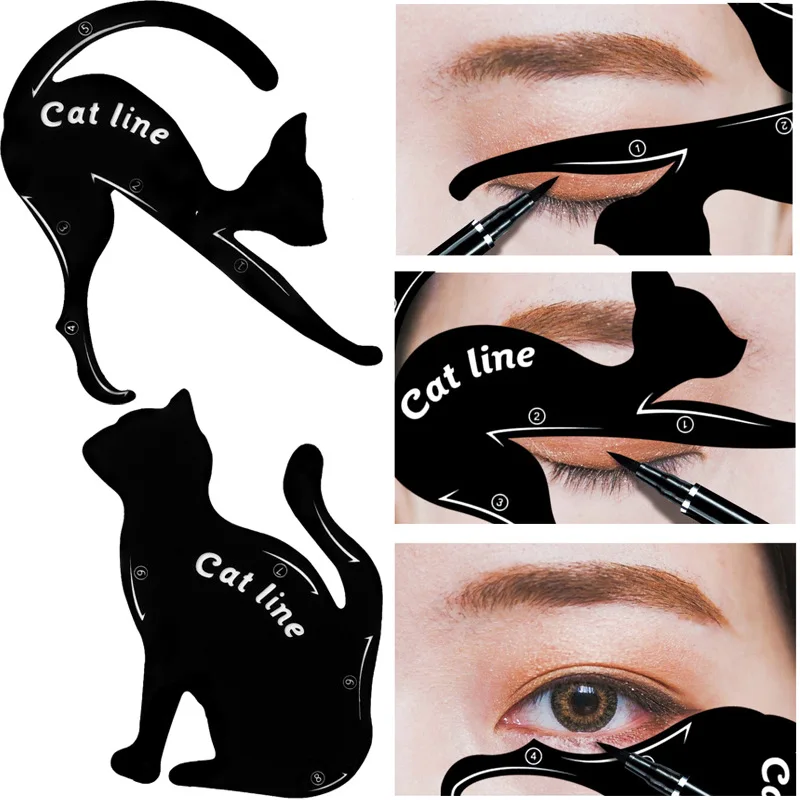 

Инструмент для макияжа глаз шаблон для глаз моделирующая модель легкого макияжа кошка линии трафареты подводка для глаз карточка кошка линии подводка для глаз трафареты черный Pro