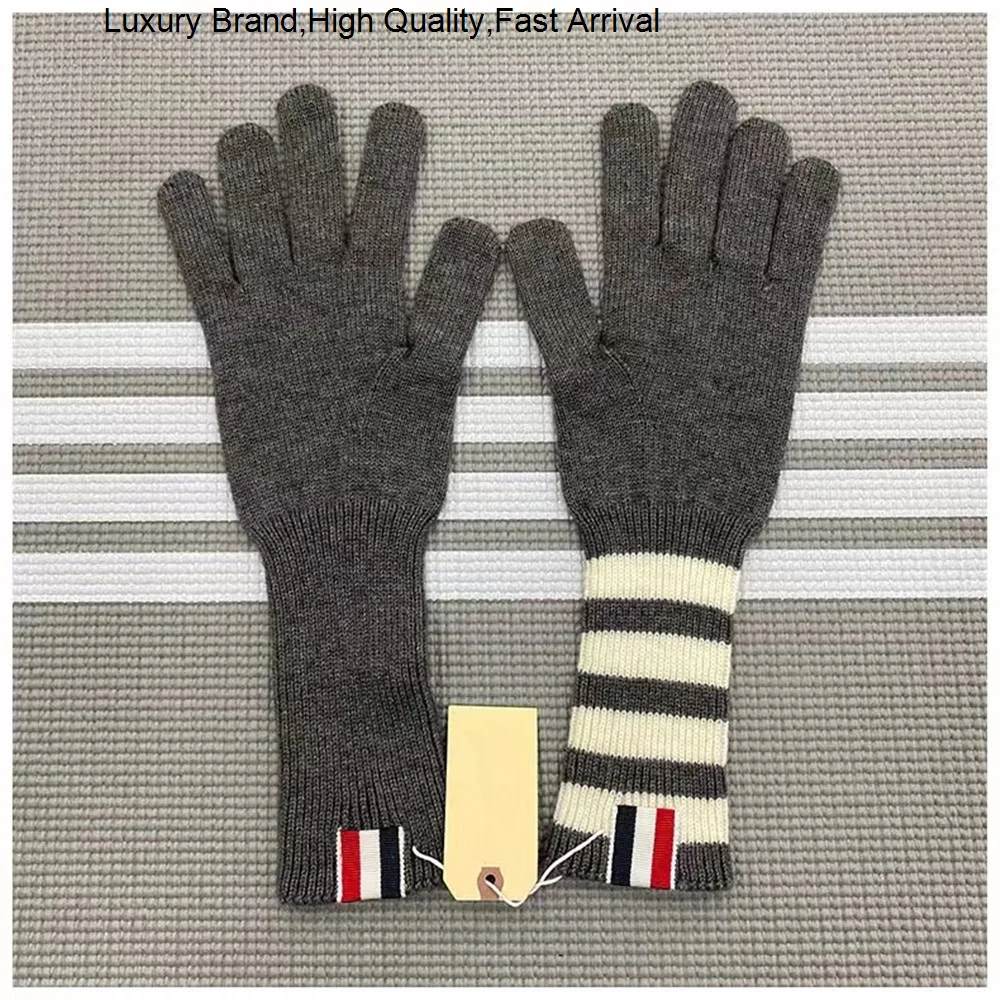 Brand Fashion High-end Men Original Stripe Design Keep Women's Luxury Wool High Quality Famous Casual Knit Gloves