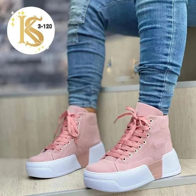 

New Canvas Shoes for Women Fashion High Top Lace Up Women Sneakers Casual Chunky Sport Running Shoes Flats Zapatos Para Mujer