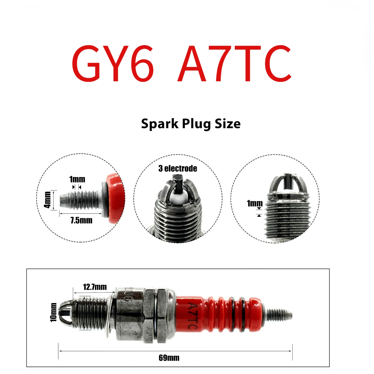 

Spark Plug A7TC A7TJC 3 Electrode GY6 50cc -150cc Moped Scooter ATV Quads-NEW