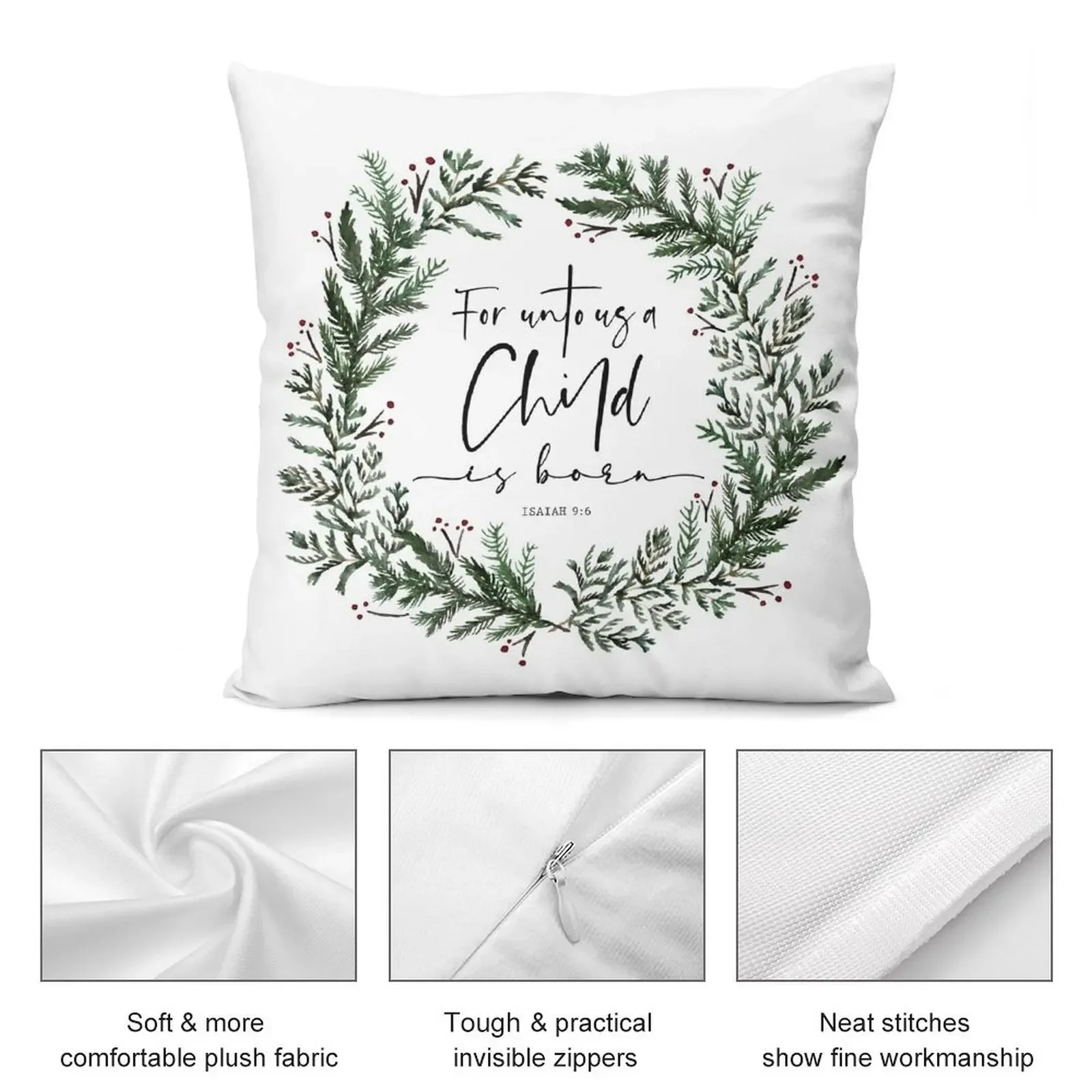 Unto Us a Child is Born сосновый венок Декоративная подушка Вышитый чехол для подушки