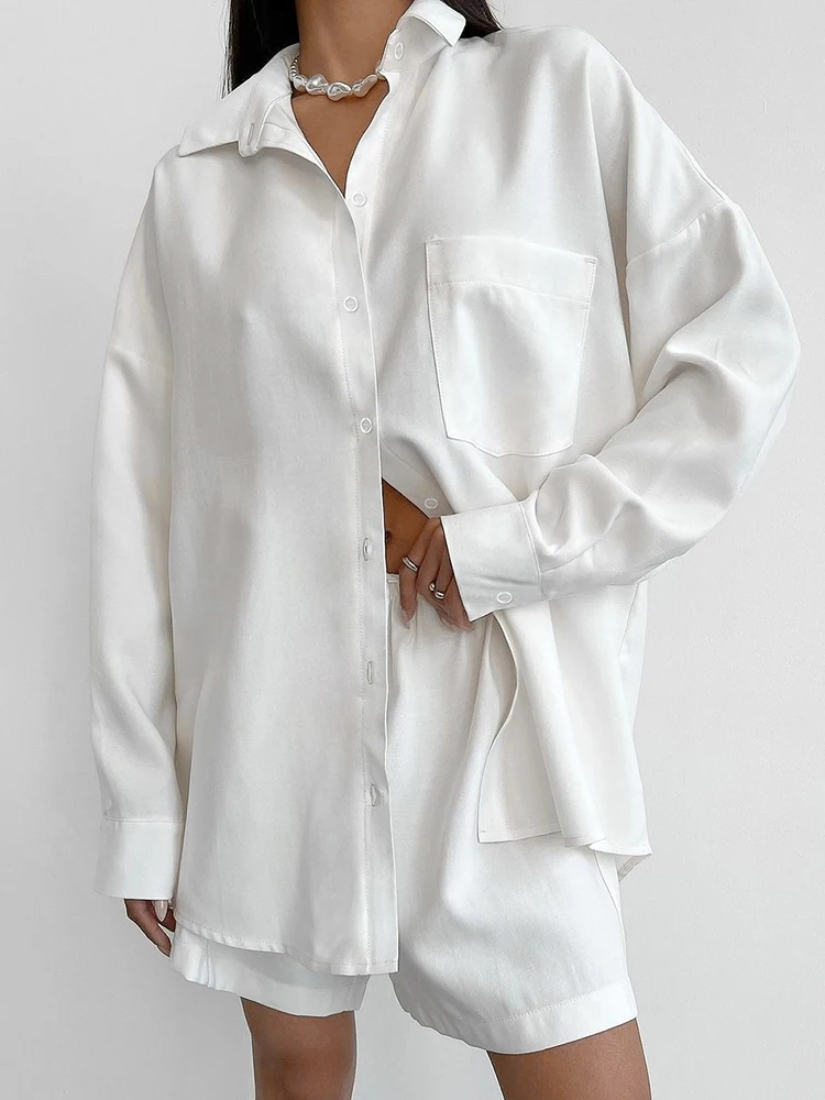 

Свободная Женская домашняя одежда Linad, комплект из 2 предметов, одежда для сна с длинным рукавом, женские повседневные Костюмы с шортами, осенняя однотонная Пижама 2023