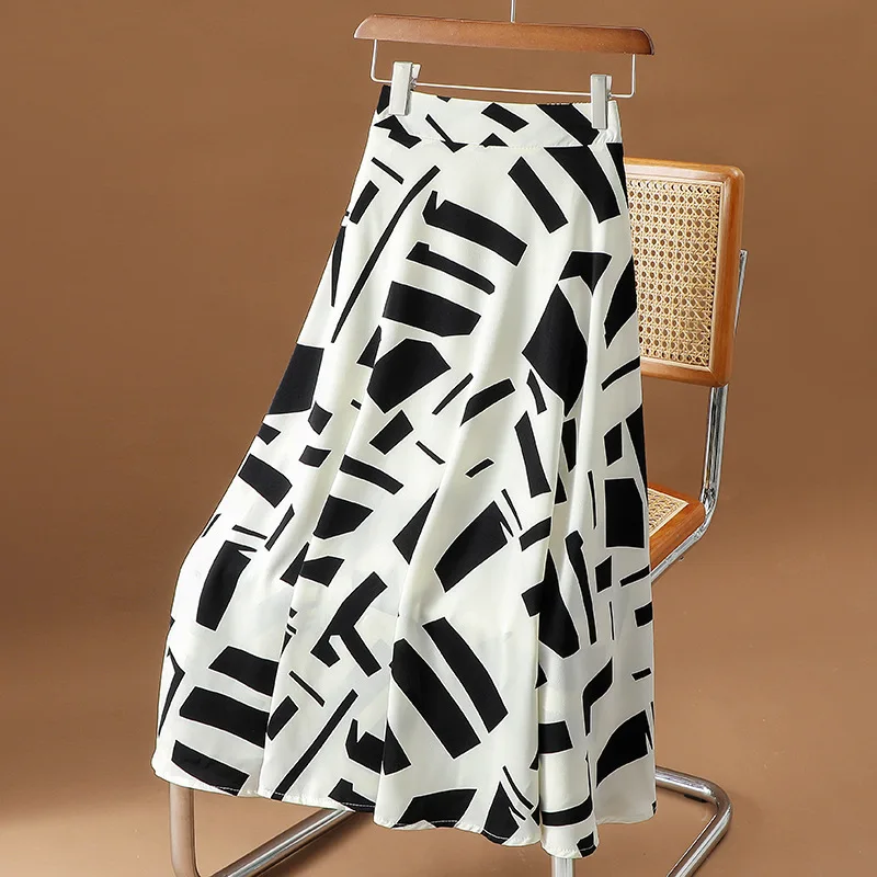 

Skirt Women's Fashion 2022 Summer New Long Skirt High Waist Thin A-line Skirt Slim Print Skirt