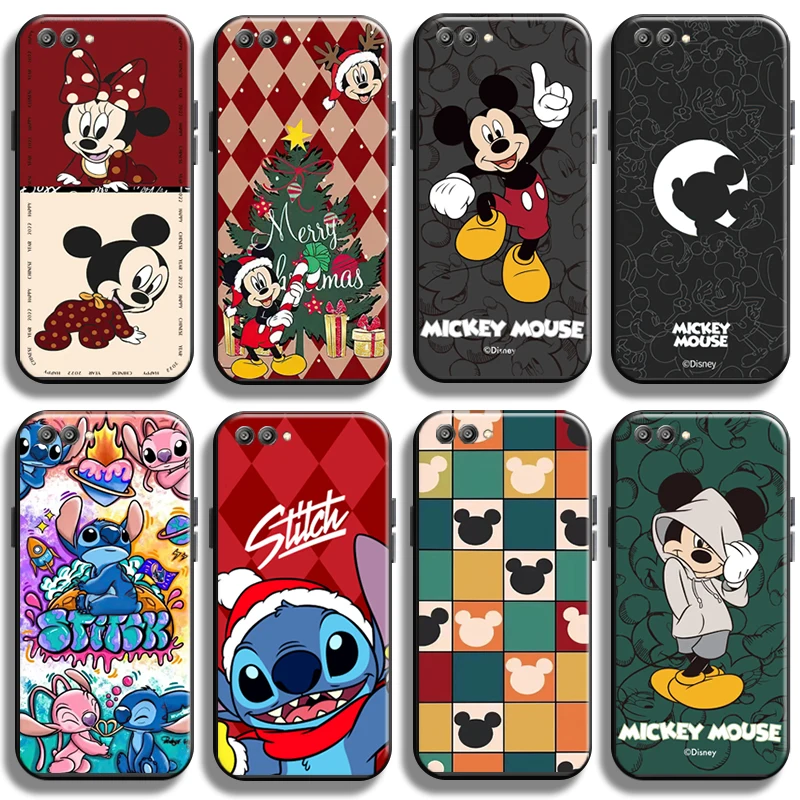

Disney Mickey Mouse Stitch For Huawei Honor V20 V10 V9 Phone Case Black Carcasa TPU Liquid Silicon Cover Full Protection Cases