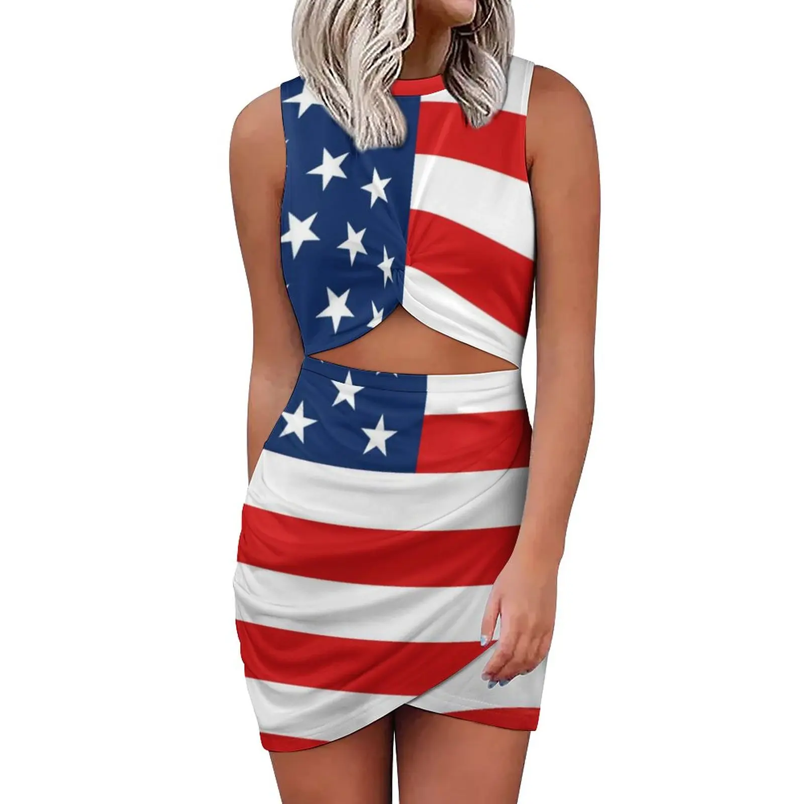 

Женское облегающее платье с американским флагом, летнее винтажное платье в полоску 4 июля, голубое платье с вырезами и принтом, большие разм...