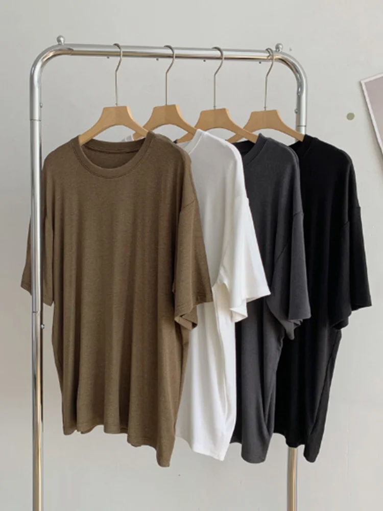 

Jyate Korean Basic Short Sleeve T-shirt Women Spring Summer New O-Neck Solid Color Shirts Tops All-match Simple Loose Pullovers
