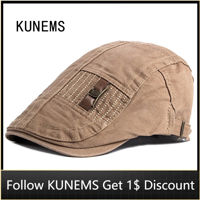 

Модные береты KUNEMS, хлопковая кепка газетчика, Повседневные Головные уборы для мужчин, однотонные Ретро кепки для папы, плоская кепка, головн...