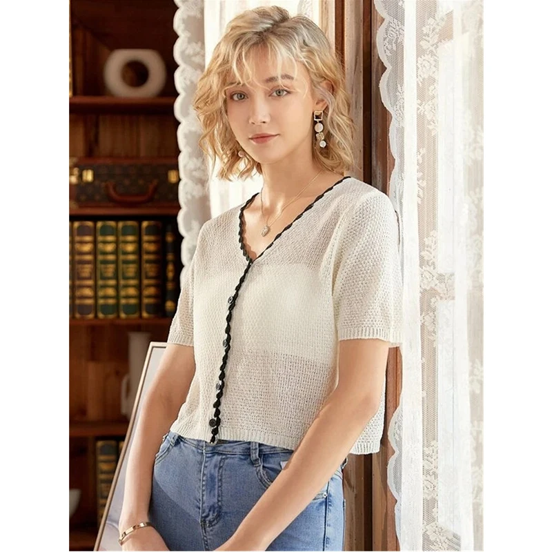 

New Korean Version Of The Small Fragrance Style Loose And Thin Hand-Crocheted Small Hollow Knitted top Cardigan Women's Tide