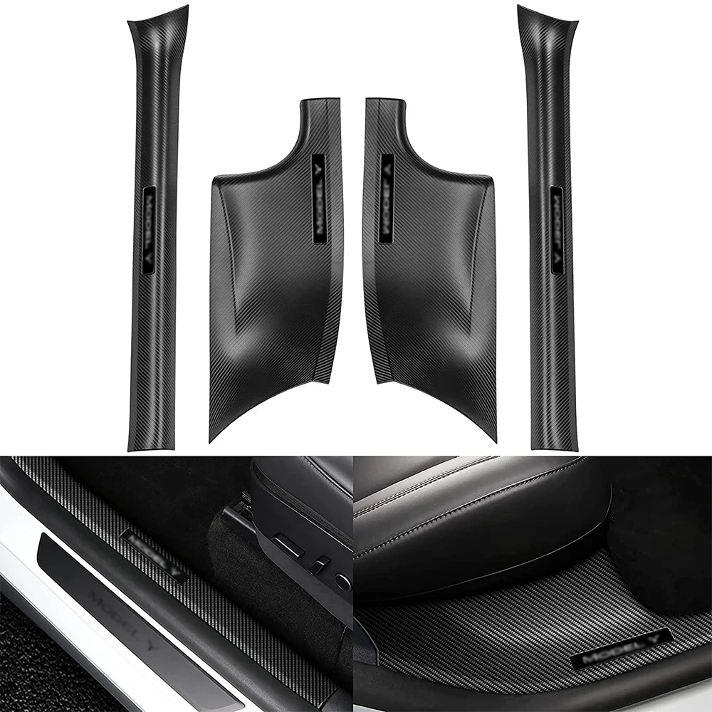 For Tesla Model Y Door Sill Protector 5 Seater Carbon Fiber Front Rear Door Car Pedal Kick Protection Strip Styling Covers