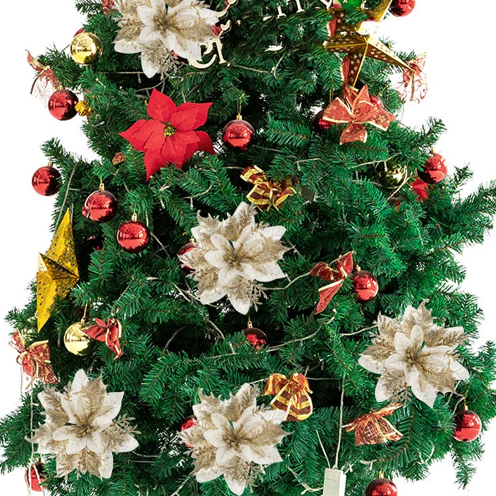 

Christmas Poinsettia Christmas Tree Poinsettia Ornament Decor Tree Decor Accessories Gold Powder Christmas Flower