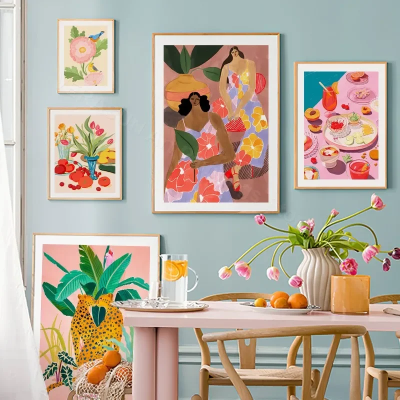 Тигр Слон Леопард птица фруктовый цветок дерево женщина настенная Картина на