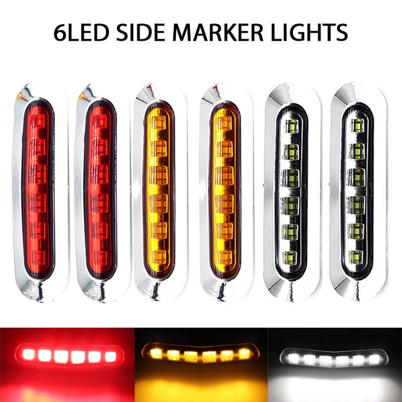 2x12 в-24 в 6 светодиодов хромированный Боковой габаритный фонарь задний для