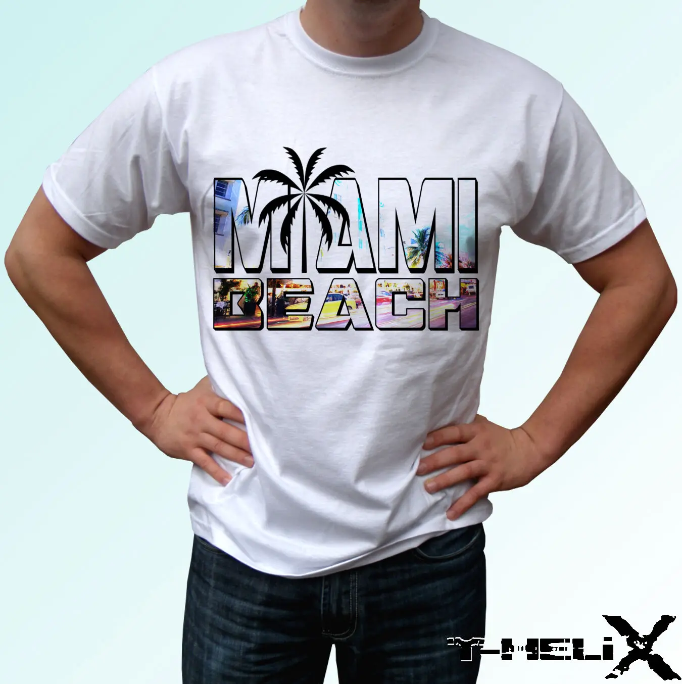 Майами пляж-белая футболка Топ праздничный дизайн искусство-мужские Женщины