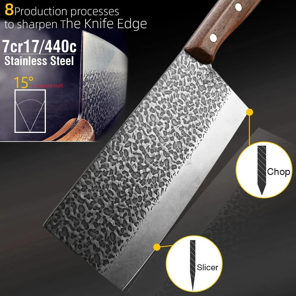 

Kitchen Knives Chef Japanese Knife 7CR17 440C High Carbon Hand-made Chopping Cleaver7inch Meat Fish Vegetables Slicing Knife