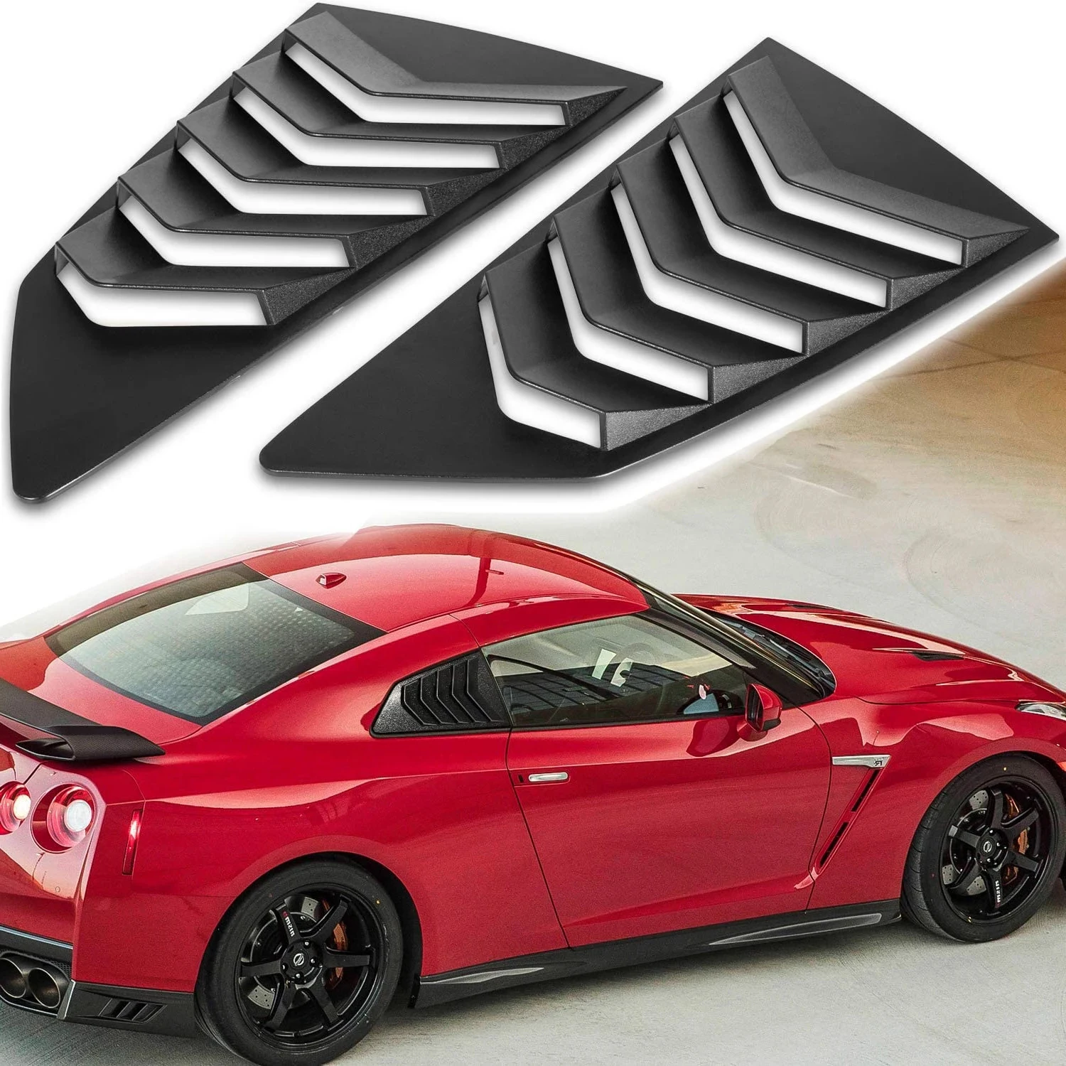 

TML Matte Black Side Window Louvers Sun Shade Cover in GT Lambo Style for 2008-2017 Nissan R35 GTR GT-R