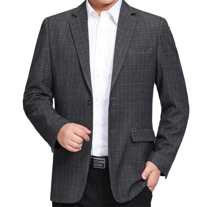 

Business mens casual suit middle-aged plaid jacket men blazer masculino slim fit casaco jaqueta masculina coats man clothes