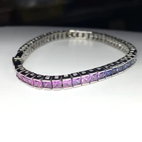 Meisidian Hot Sale 3x3mm Square Rainbow Sapphire Bracelet Created Gemstone Plated White Gold Fashion Jewelry for Christmas Party