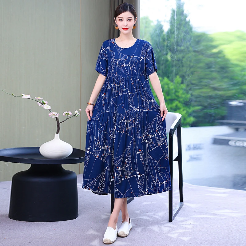 

Summer Long Dress Women 2022 New Short Sleeve Casual Women's Vintage Dreess Loose Print Boho Summer Sundresses Female Clothing