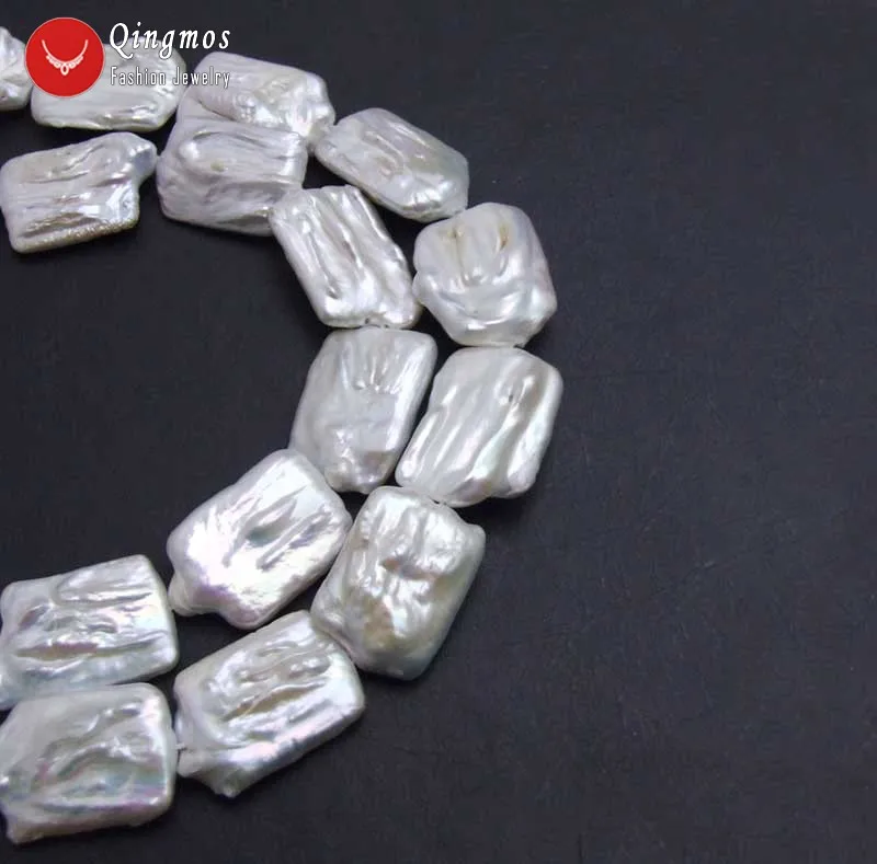 Qingmos 20*30mm Rectangle Natural FW White Pearl Loose Beads for Jewelry Making DIY Necklace Bracelet Earring Strands 14''