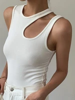 casual y2k white cut out womens t shirt round neck sleeveless slim t shirts female clothing 2022 summer fashion crop top women