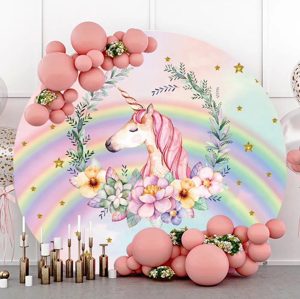 

Laeacco Unicorn Rainbow Backdrop for Photography Happy Birthday Background for Party Decoration Props Photo Booth Studio Props