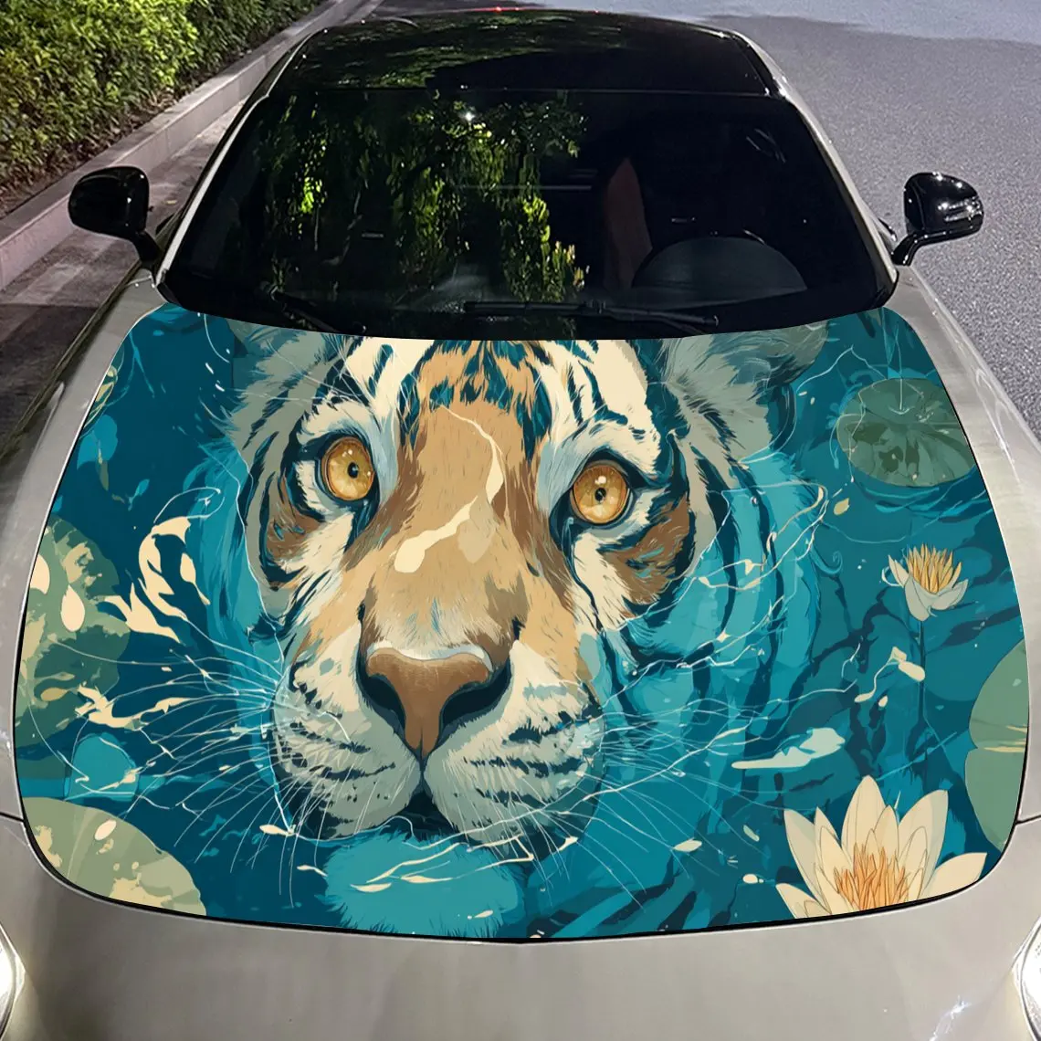 Фото Noble Lotus — наклейки на капот автомобиля с тигром — самоклеящаяся, водонепроницаемая и прочная виниловая пленка, украшение и защита вашего автомобиля, подходит для №4