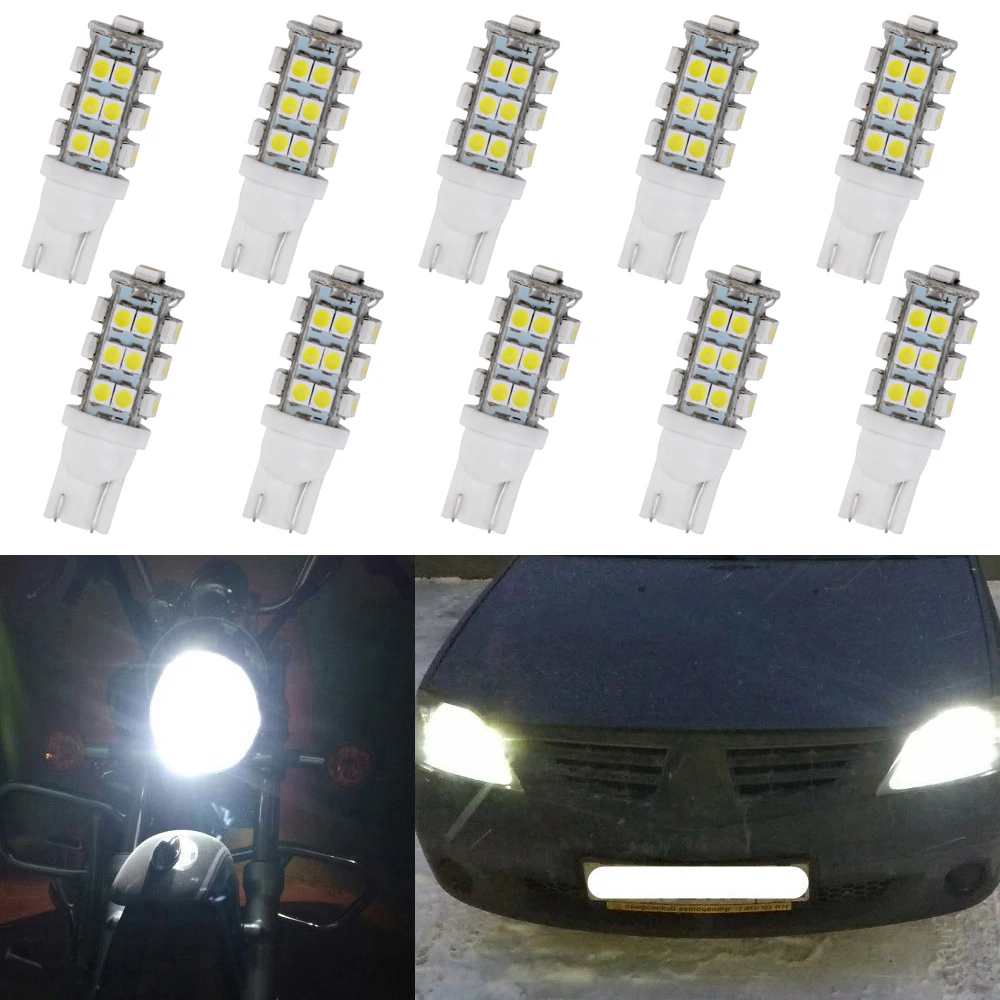 Автомобильные белые, красные, синие внутренние лампы T10 W5w 25smd, клиновые лампы 3528, сигнал поворота, приборная панель, боковая лампа, парковочный фонарь заднего хода, 10 шт.