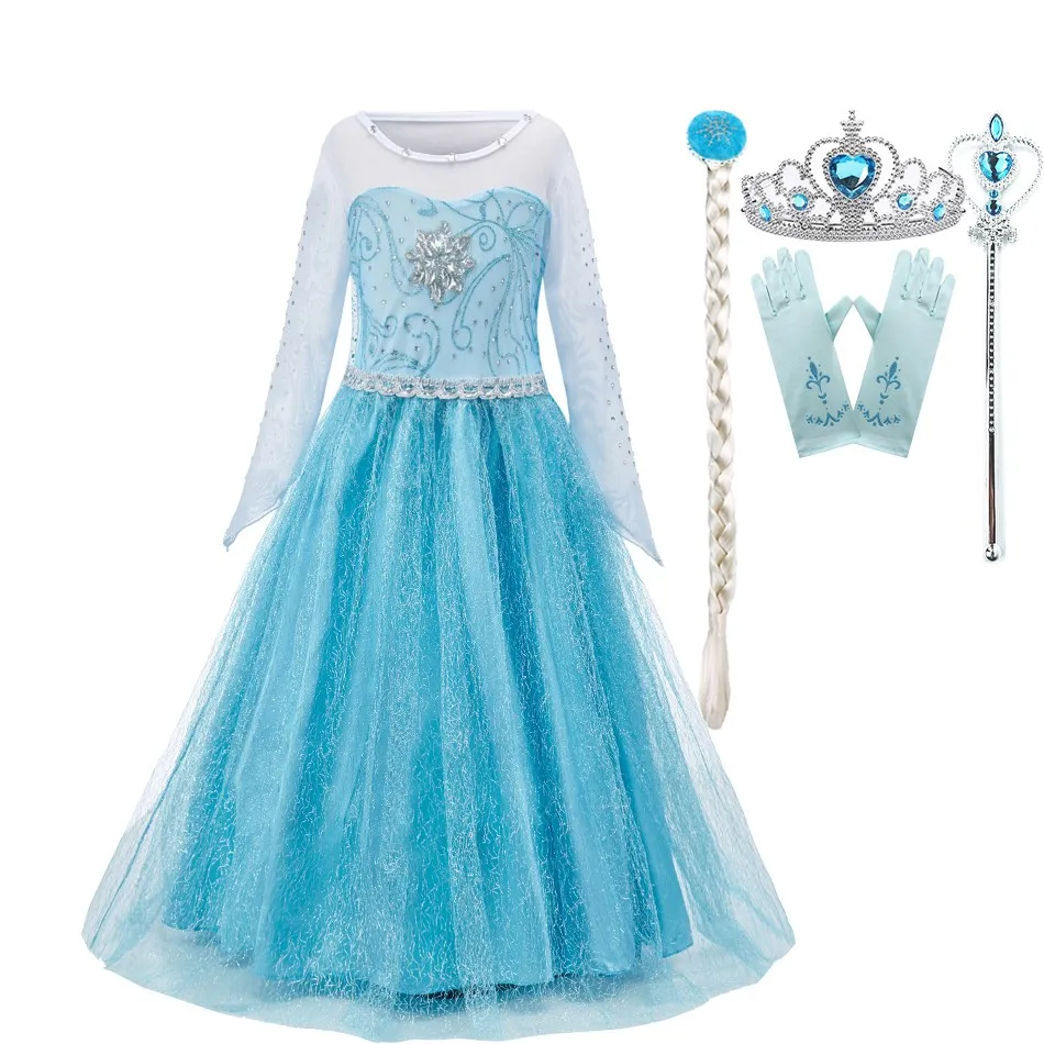 

Girl Elsa Dress Kids Princess Cosplay Costume Girl Baby Halloween Christmas Evening Dress 3-10 Years Children Princess Costume