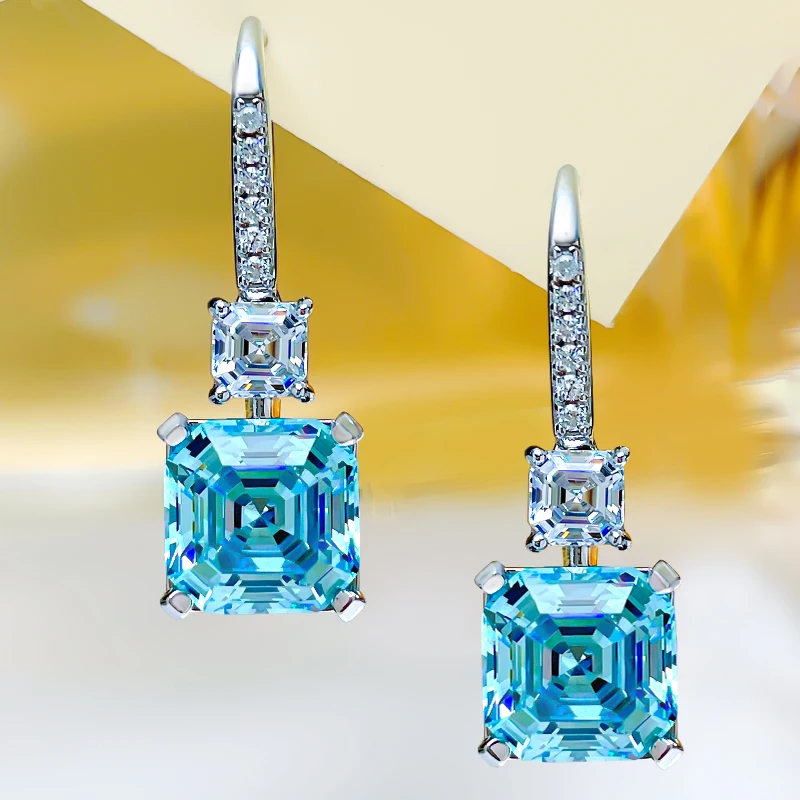

Fashion Versatile Asche 925 Silver Princess Square Earrings with High Carbon Diamonds Inlaid Earrings, Small and Magnificent