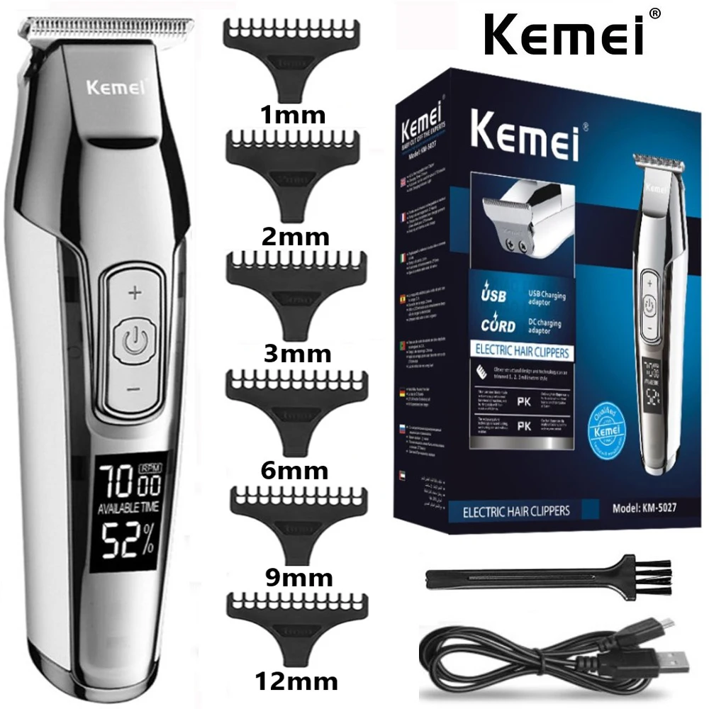 Kemei Professional Hair Clipper Beard Trimmer for Men Adjustable Speed LED Digital Carving Clippers Electric Razor KM-5027