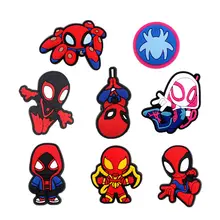 1pcs Cartoon Spider Man Noir PVC Shoe Charms Accessories Spider Gwen Sandals Upper Buckle Decorations Croc Jibz for Kids Gift