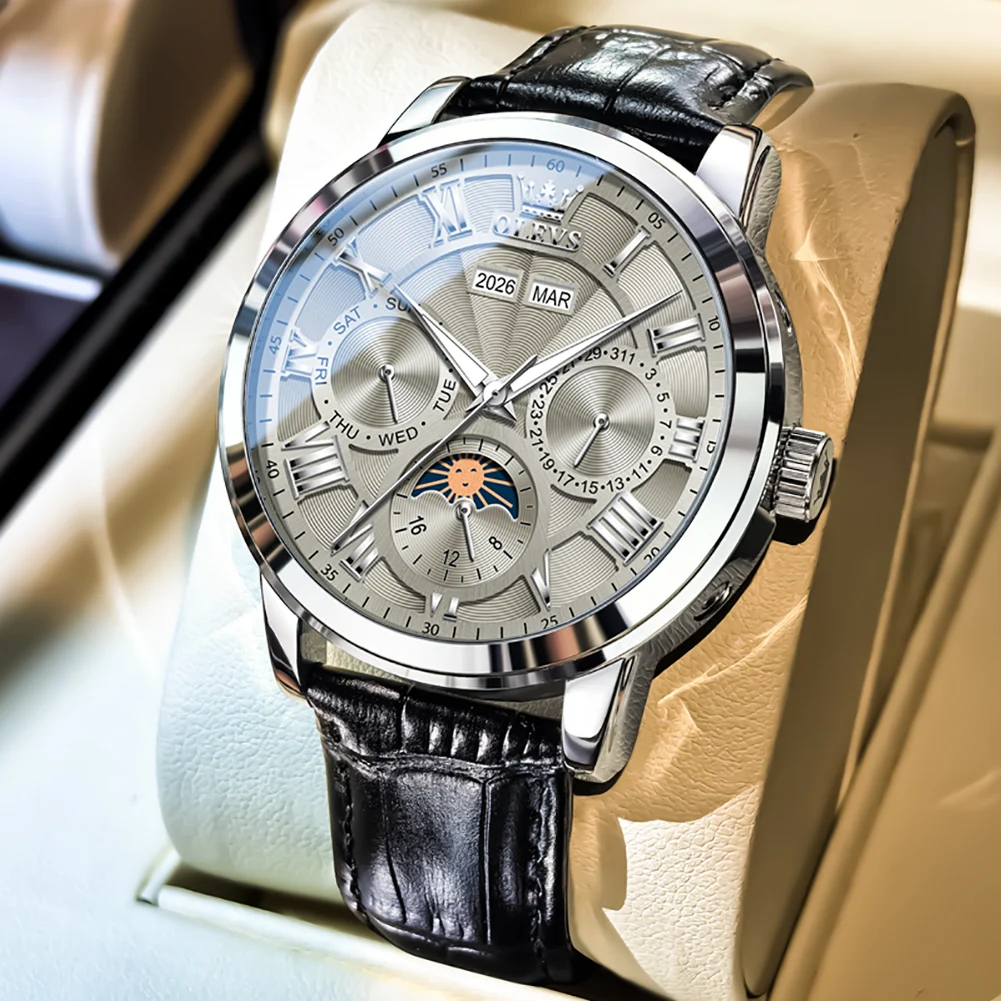 Фото OLEVS Tourbillon Автоматические наручные часы с турбийоном, водонепроницаемые, многофункциональные, механические, мужские, кожаные, Relogio Masculino №3